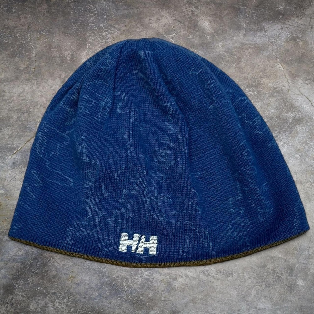 Vintage Helly Hansen Blue All Over Topo Tree Graphic Beanie Adult One Size Y2K